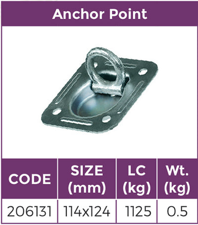 Recessed Tie Down Anchor Point 114x124mm/LC1125kg