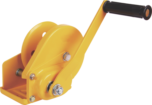 Austlift yellow hand brake winch with hand crank and rope drum