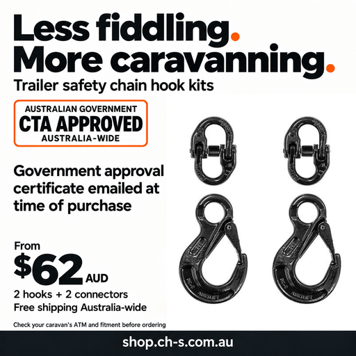 Black trailer and caravan safety chain hook kit from Conveying & Hoisting Solutions