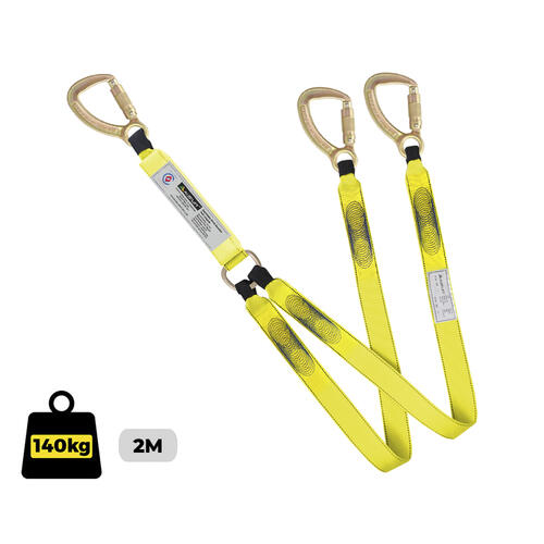 Double webbing 2m energy-absorbing safety lanyard with triple-action hooks