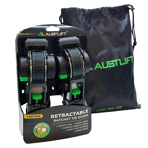 Retractable Ratchet Tie Down Straps - 25mm x 3.6m 320kg