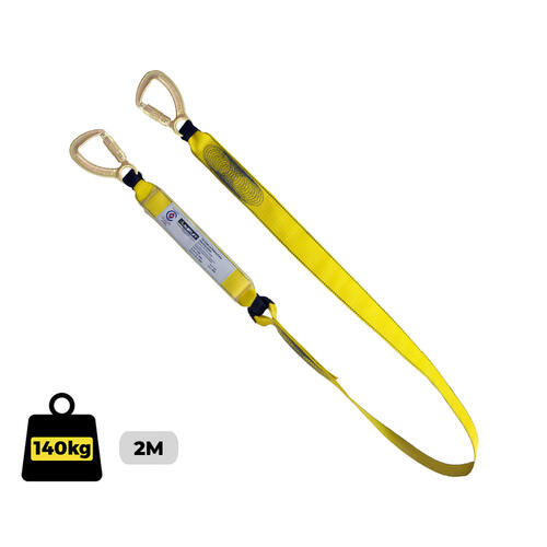 Single webbing 2m energy-absorbing safety lanyard with triple-action hooks