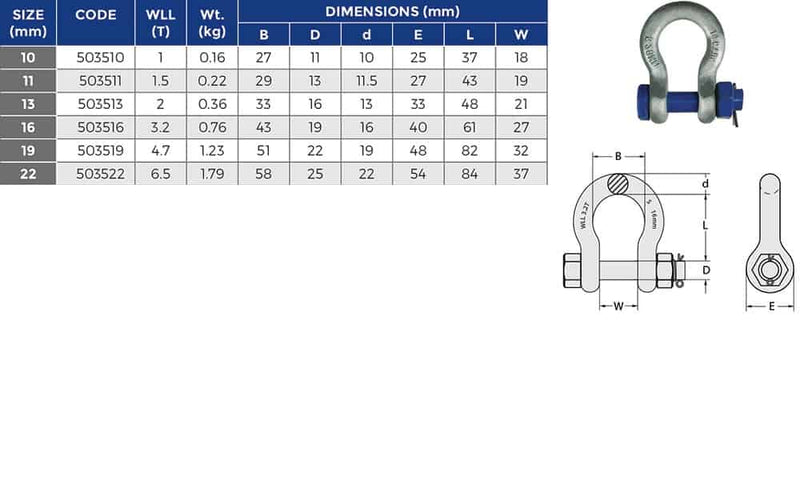 Shackle Grade 'S' Bow Safety Galvanised - Conveying & Hoisting Solutions